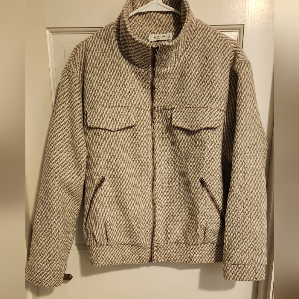 12th Tribe Moto Inspired Wool Jacket with Textured Design, Size S